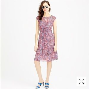 JCrew Sleeveless silk chiffon dress watercolor dot